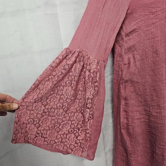 Comme Mauve Lace Fairy Coquette Boho Bell Sleeve Tunic Mini Dress S - Picture 3 of 11